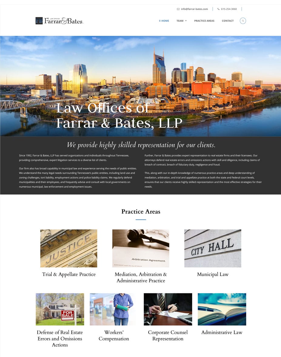 Farrar and Bates Website screenshot
